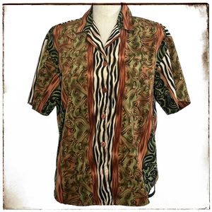 Teddi Blouse LP Jungle Print Button Down Vintage